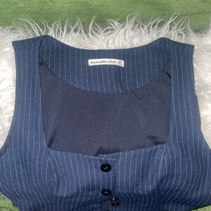 Abercrombie & Fitch Navy Pinstripe Square-Neck Tank with Button Front